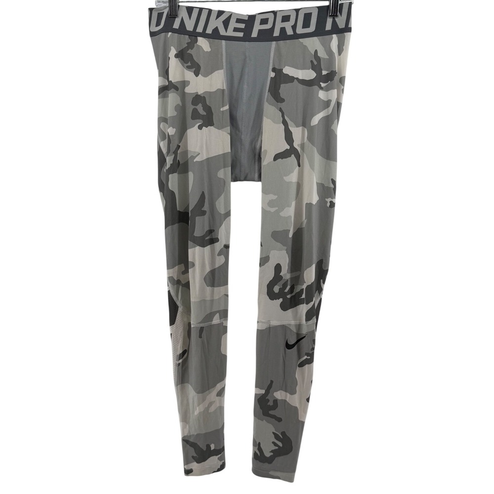Nike Pro Men Grey Camo Camoflauge Compression Tights Athletic Leggings Large L